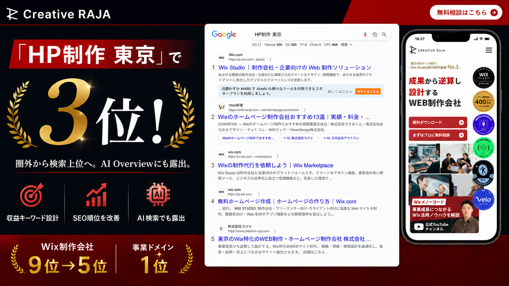 株式会社ラジャ様 HP制作東京3位・Wix制作会社5位・AI Overview露出